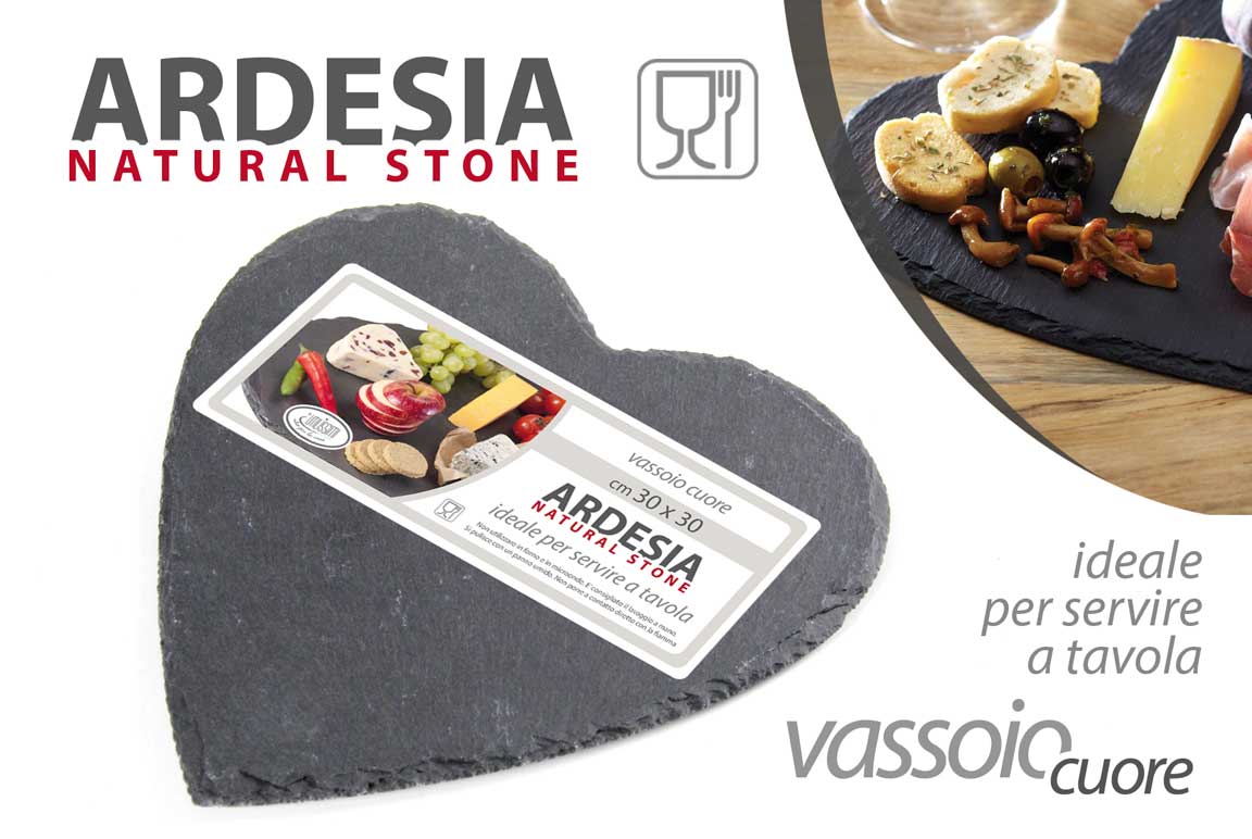 8025569749896 Vassoio tagliere cuore portata piatto aperitivo antipasti pietra ardesia 30*30 - immagine 1