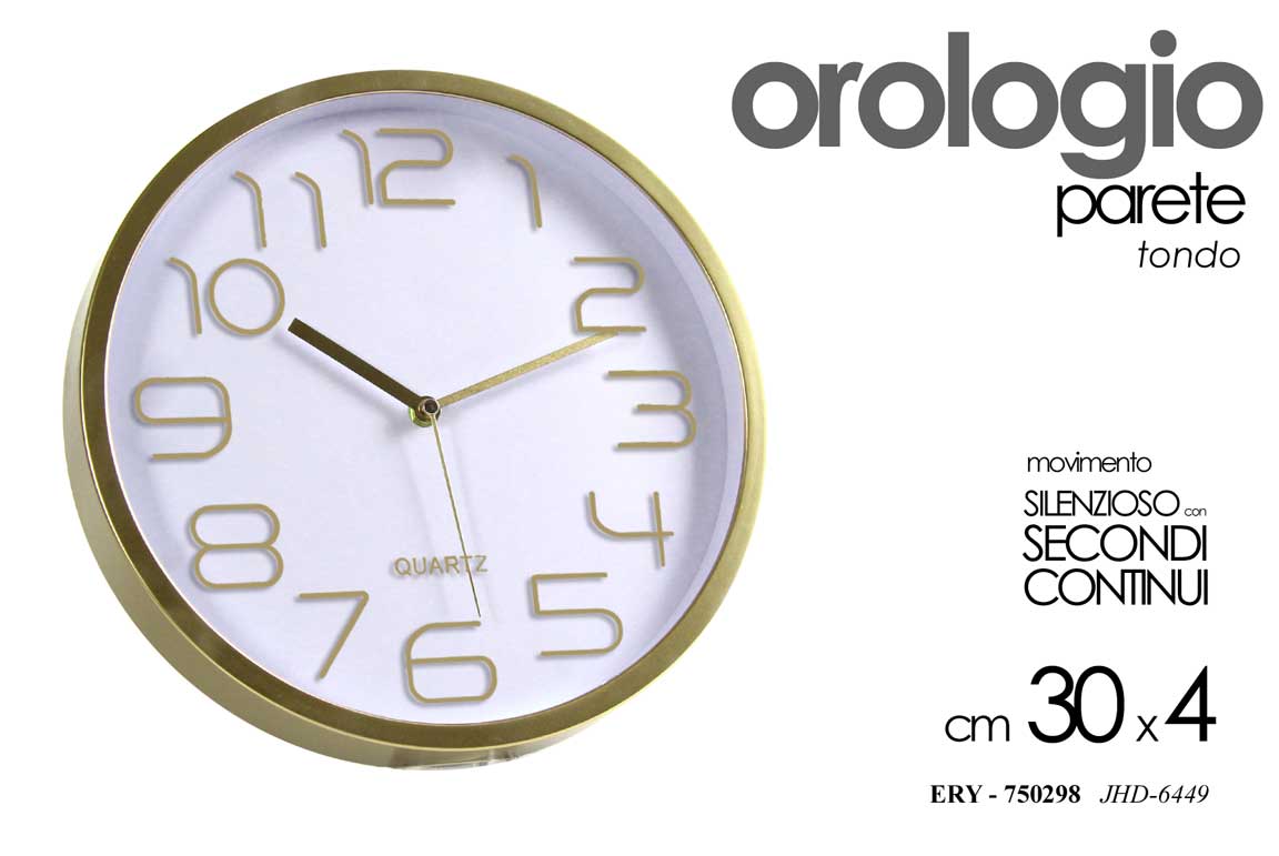 8025569750298 OROLOGIO DA PARETE SILENZIOSO CLASSICO MODERNO NUMERI GRANDI BIANCO ORO 30*4cm - immagine 1
