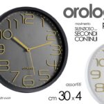 OROLOGIO DA PARETE TONDO SILENZIOSO CLASSICO MODERNO NUMERI GRANDI ORO D 30*4cm