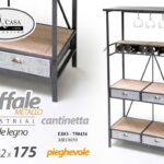 SCAFFALE METALLO CANTINETTA PORTA BOTTIGLIE E BICCHIERI MENSOLE LEGNO 175*89*42