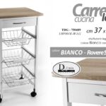 CARRELLO CUCINA LEGNO 3 CESTE PORTA FRUTTA CASSETTO ROBUSTO RUOTE ROVERE 76*37cm