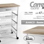 CARRELLO CUCINA LEGNO 3 CESTE PORTA FRUTTA + CASSETTO RUOTE ROVERE 76*47*37 CM