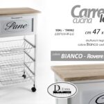 CARRELLO CUCINA MODERNO LEGNO 3 CESTE PORTA FRUTTA CASSETTO PANE ROVERE 85*47*37
