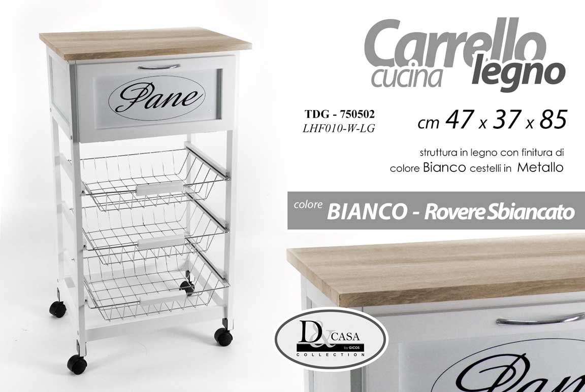 8025569750502 CARRELLO CUCINA MODERNO LEGNO 3 CESTE PORTA FRUTTA CASSETTO PANE ROVERE 85*47*37 - immagine 1