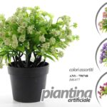 PIANTA FIORI PIANTINA ARTIFICIALE FINTA VASO EVENTI CASA VERDE COLOR ASSOR 18cm