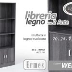 Libreria Moderna Scaffale 3 Ripiani 2 ANTE WENGè Design Casa Ufficio 170*70*24cm