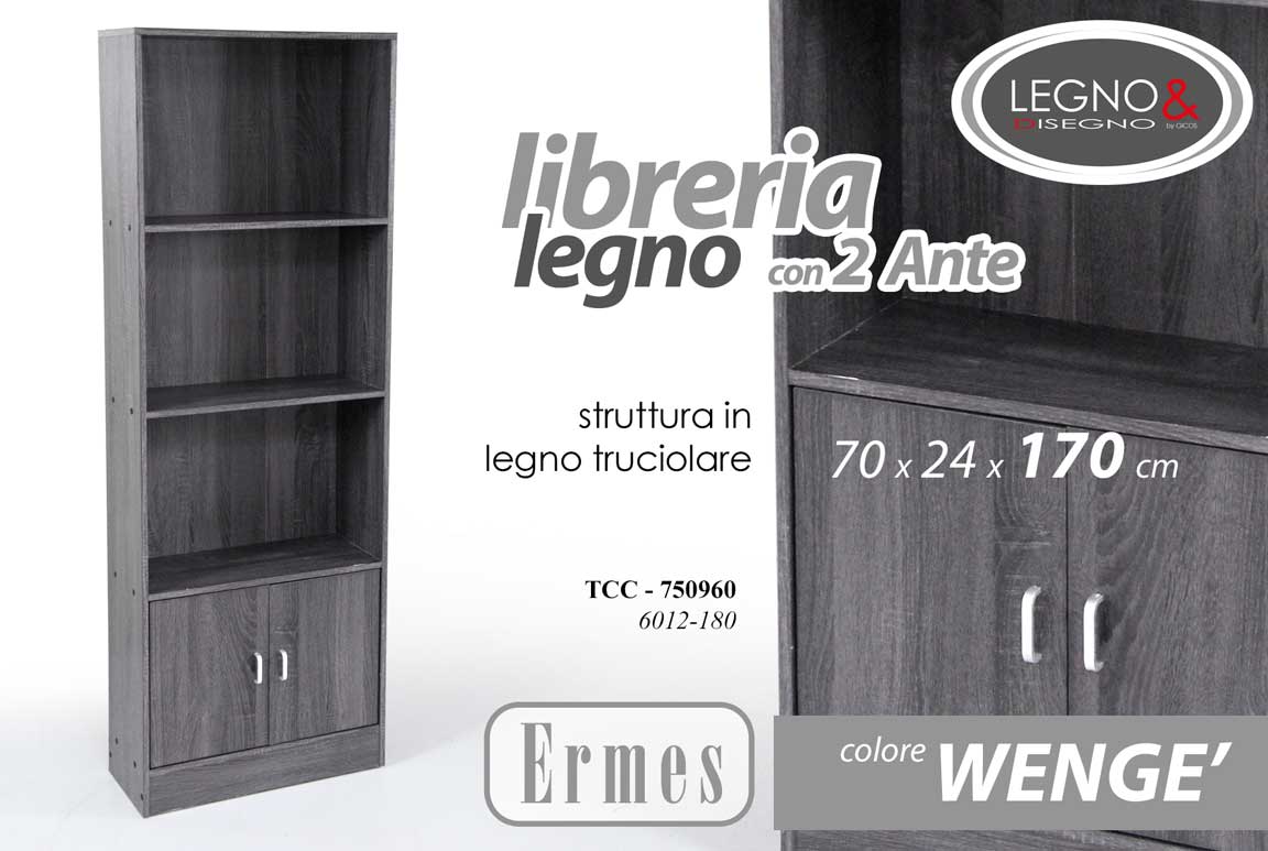 8025569750960 Libreria Moderna Scaffale 3 Ripiani 2 ANTE WENGè Design Casa Ufficio 170*70*24cm - immagine 1