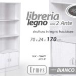 LIBRERIA SCAFFALE MODERNO 2 ANTE 2 RIPIANI BIANCO ROVERE SBIANCATO h170*60*24 CM