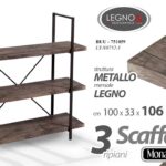 SCAFFALE LIBRERIA ENTRATINA 3 RIPIANI LEGNO INGRESSO METALLO INDUSTRY 106*100*33
