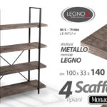SCAFFALE METALLO LIBRERIA ENTRATINA 4 MENSOLE RIPIANI LEGNO INGRESSO h140*100*33