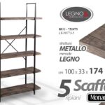 SCAFFALE METALLO LIBRERIA 5 MENSOLE RIPIANI LEGNO ENTRATINA INGRESSO 174*100*33