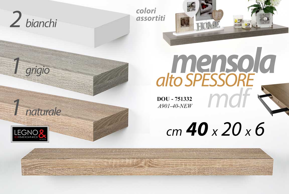 8025569751332 MENSOLA DA PARETE LEGNO MODERNA MURO KIT REGGIMENSOLA A SCOMPARSA 40*20*6 CM - immagine 1