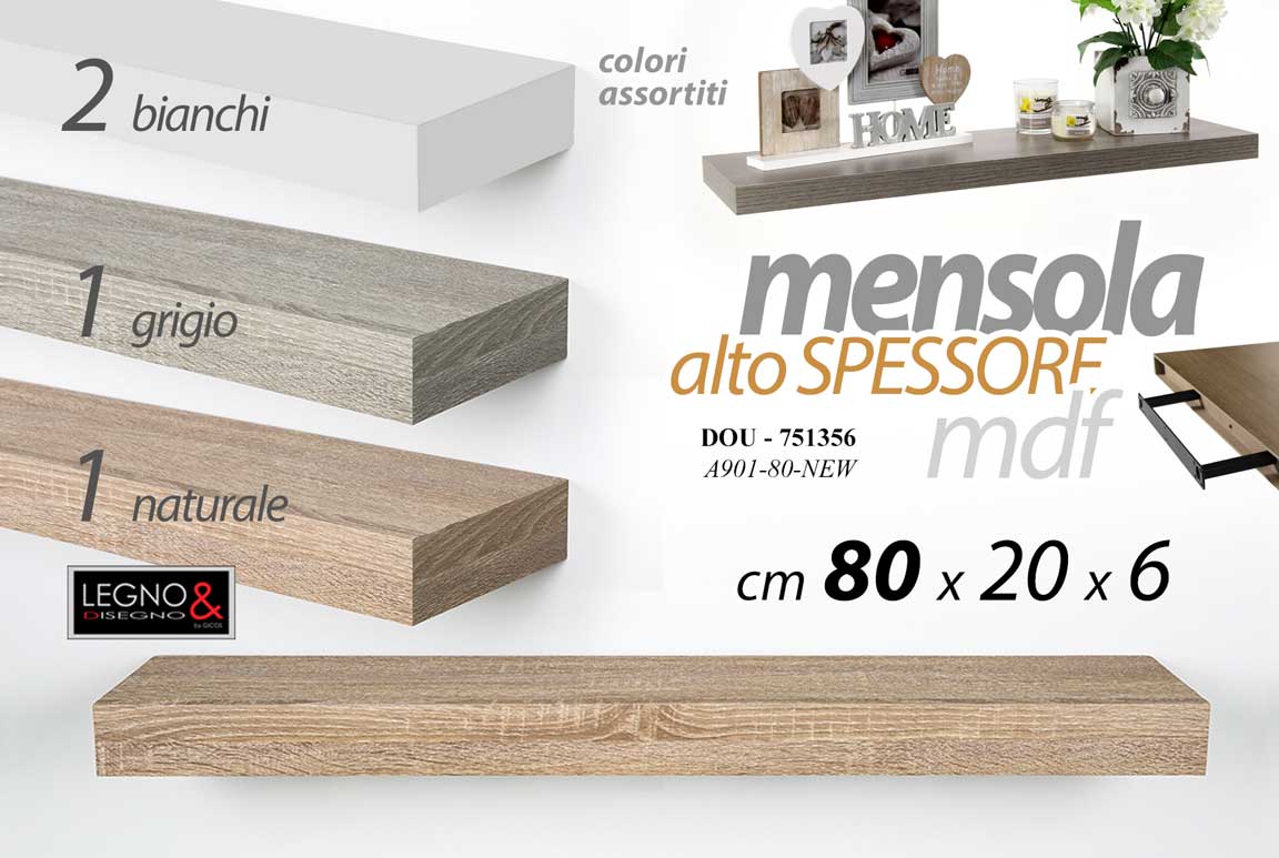 8025569751356 Mensola da Parete MURO MODERNO LEGNO KIT LIBRERIA SOSPESA DOU ASSORTITA 80*20*6 - immagine 1