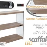 SCAFFALE LIBRERIA VETRO 4 RIPIANI LEGNO NATUR MDF LED E Audio Bluetooth 81*74*29