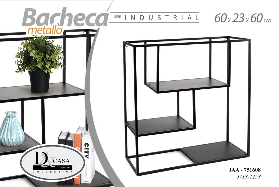 8025569751608 MENSOLA BACHECA DA PARETE SOSPESA LIBRERIA SCAFFALE METALLO 3 RIPIANI 60*60*23cm - immagine 1