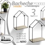 3 MENSOLE PARETE BACHECA CASA MENSOLA LEGNO SOSPESA METALLO NERO 43-36-30 cm