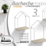 3 MENSOLE PARETE CASA MENSOLA LEGNO BACHECA SOSPESA METALLO BIANCO 43-36-30 cm