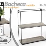BACHECA PORTA OGGETTI METALLO QUADRATA PARETE 2 MENSOLE LEGNO 32*12*38CM