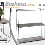 BACHECA PORTA OGGETTI METALLO QUADRATA PARETE MENSOLE LEGNO 40*12*47CM