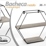 BACHECA PORTA OGGETTI METALLO ESAGONALE PARETE 2 MENSOLE LEGNO 38*11*35CM