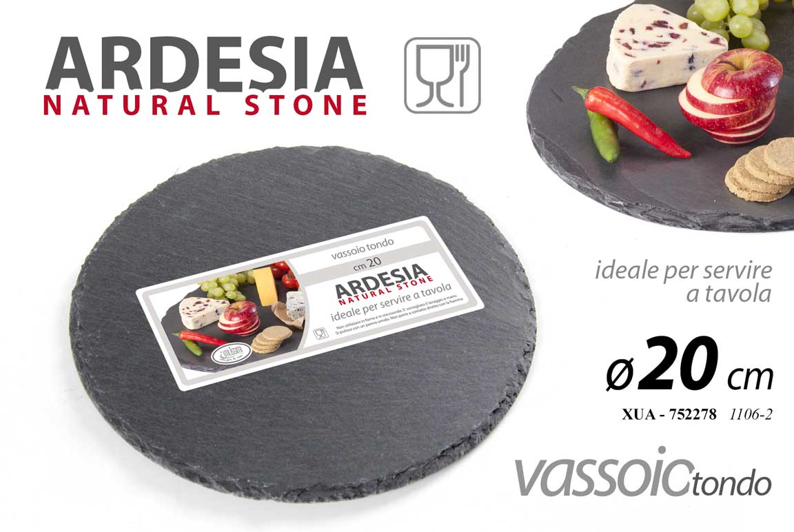 8025569752278 Vassoio tondo aperitivo antipasti piatti tagliere pietra ardesia ass 20 cm - immagine 1