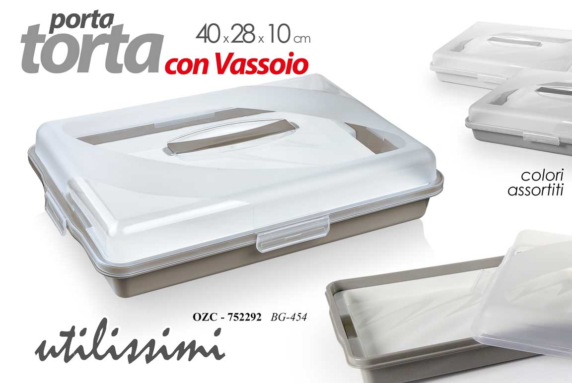8025569752292 PORTA TORTA CON VASSOIO CONTENITORE COPERCHIO ERMETICO PORTATILE DOLCI 40*28*10 - immagine 1