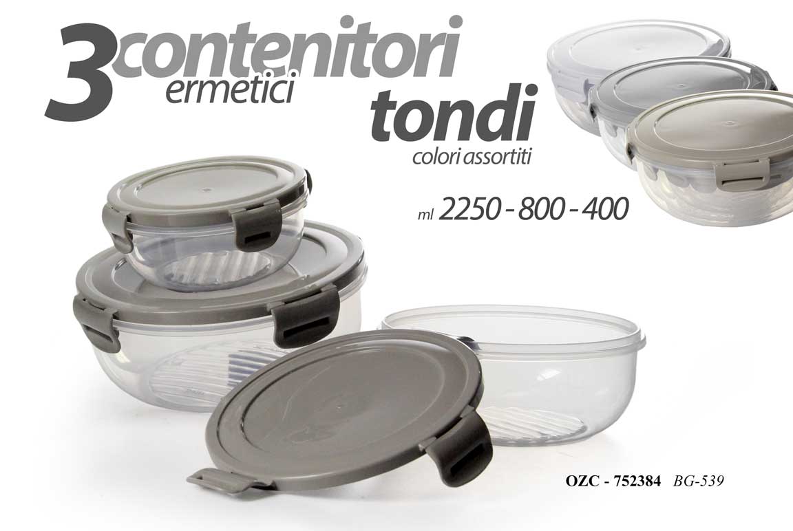 8025569752384 3 CONTENITORI ERMETICI BARATTOLO ACRILICO FRIGO ALIMENTI TONDI 400+800+2250 ML - immagine 1