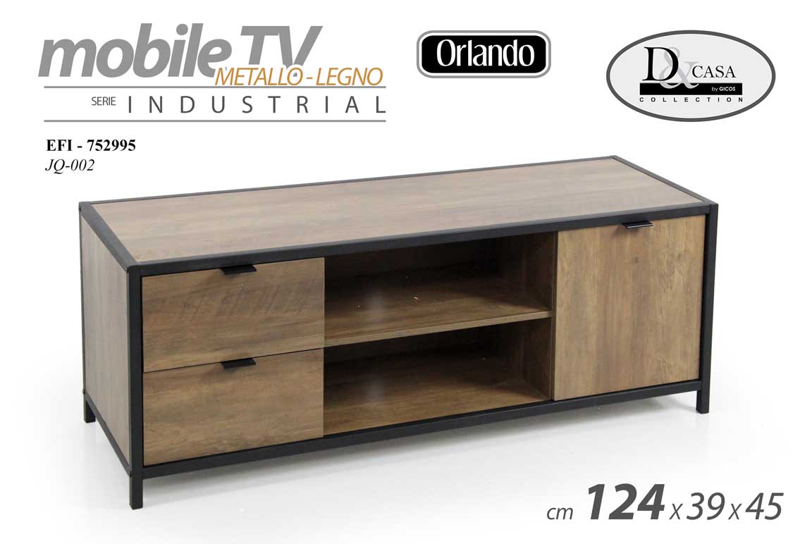 8025569752995 MOBILE PORTA TV TELEVISORE MODERNO METALLO INDUSTRIA PIANI LEGNO 124*39*45 CM - immagine 1