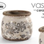 VASO ANTICATO VINTAGE RETRò CACHEPOT BASSO CENTROTAVOLA LINEA SCAVO ORG 20*15 cm