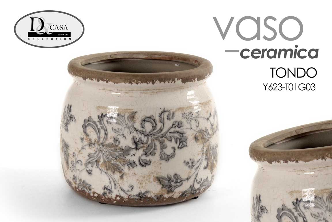 8025569753497 VASO ANTICATO VINTAGE RETRò CACHEPOT BASSO CENTROTAVOLA LINEA SCAVO ORG 20*15 cm - immagine 1