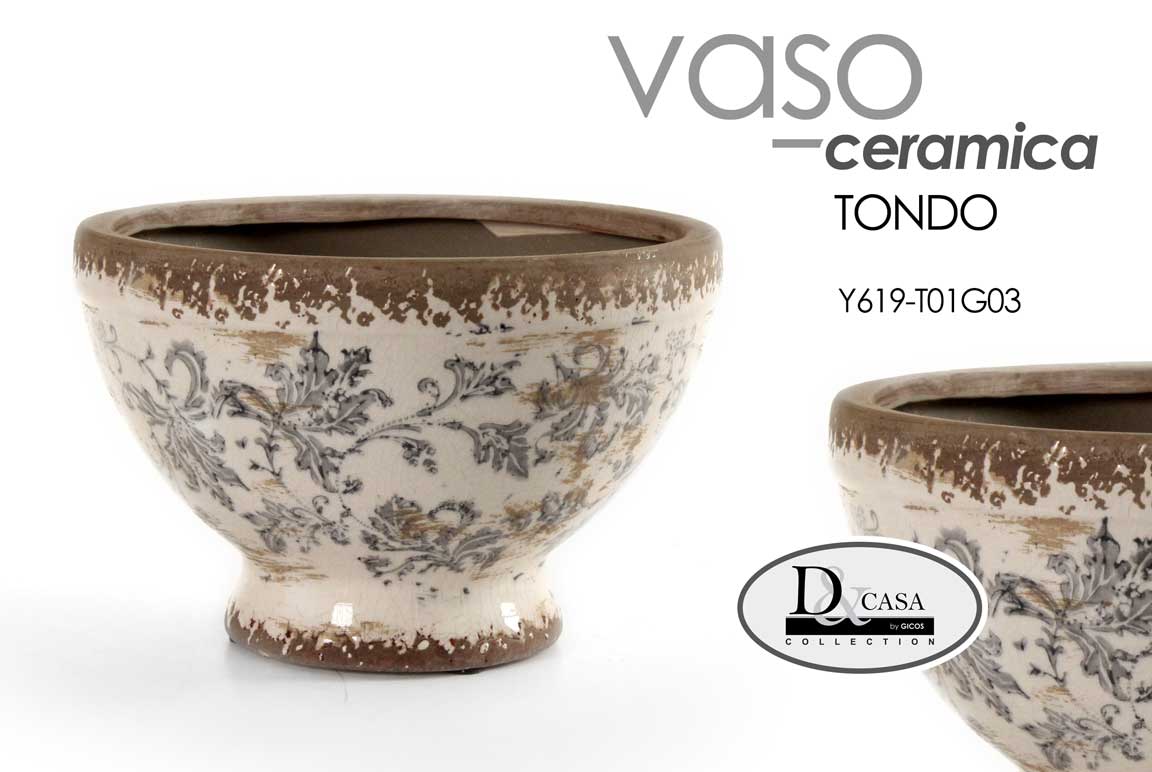 8025569753541 VASO ANTICATO VINTAGE CACHEPOT BASSO CENTROTAVOLA TAZZA RUSTICO ORGANZA 21*14 CM - immagine 1