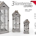 SET 3 LANTERNE PORTACANDELA LANTERNA LEGNO GRIGIO CASA EVENTI CHIC h 97-65-44 cm