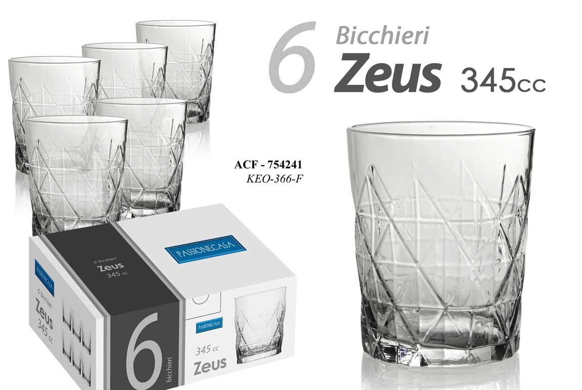 8025569754241 SET 6 BICCHIERI DA TAVOLA ACQUA VINO ROSSO BIANCO BIBITA VETRO ZEUS 345 CC - immagine 1