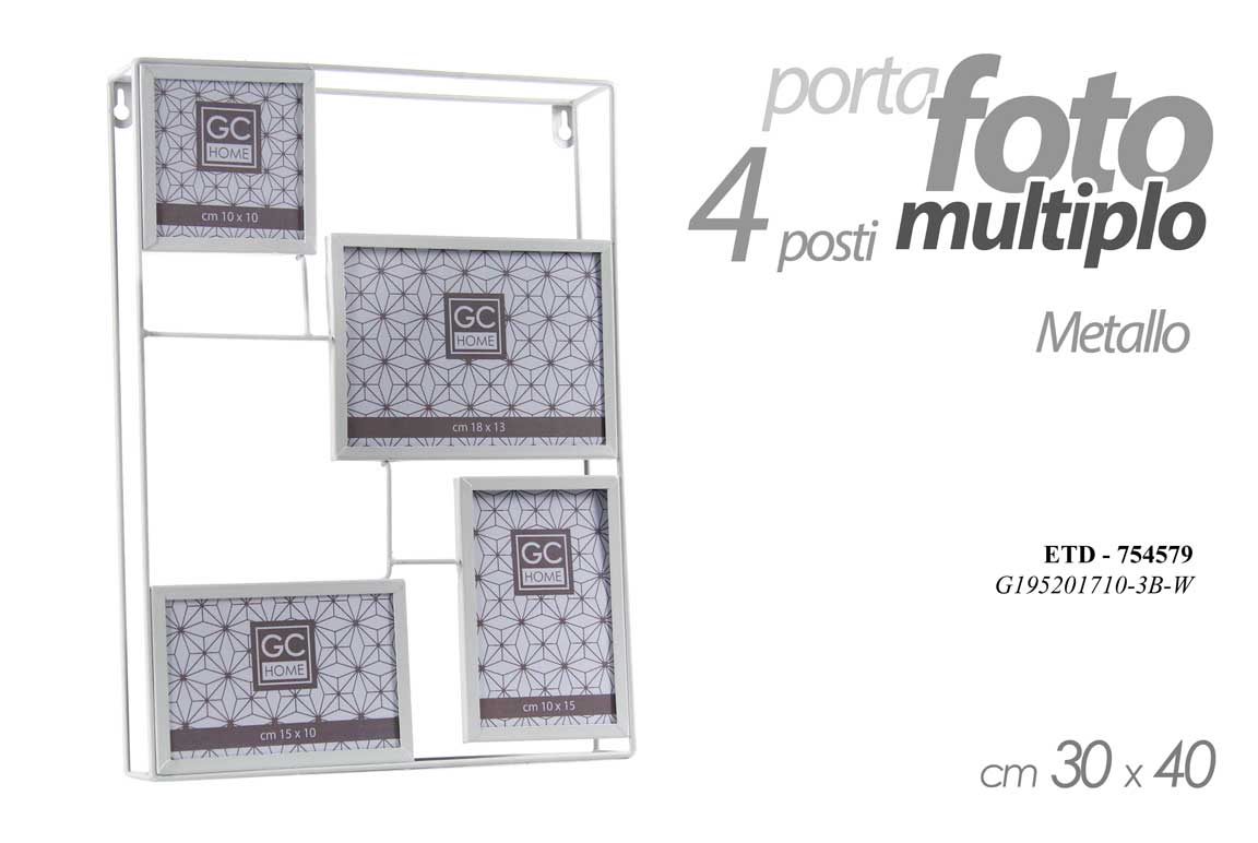 8025569754579 CORNICE PORTA FOTO 30*40 CM MULTIPLO 4 POSTI IN METALLO STILE MODERNO DA PARETE - immagine 1