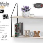 SCAFFALE DA PARETE 2 MENSOLE LEGNO PENSILE MODERNO LIBRERIA METALLO 65*17*59 CM
