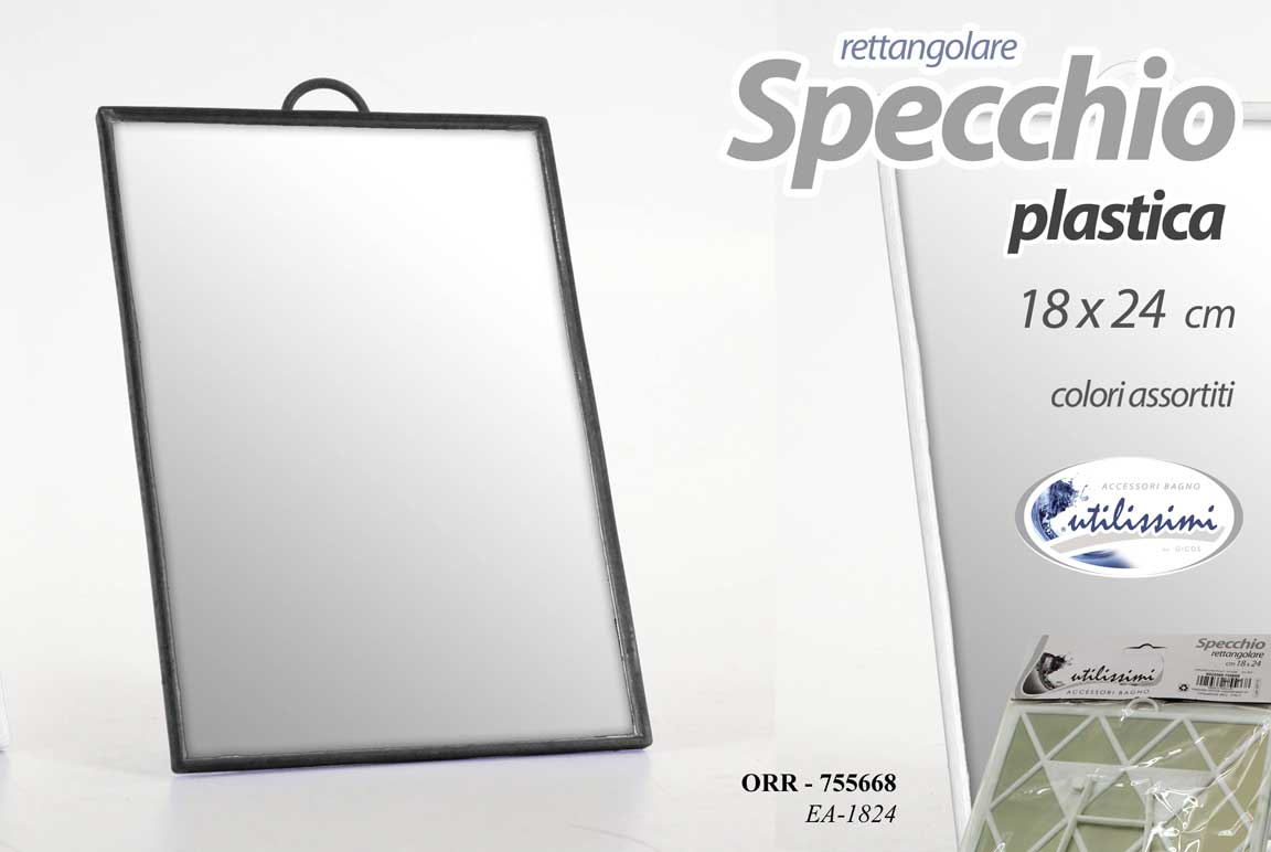 8025569755668 SPECCHIO SPECCHIETTO RETTANGOLARE 18*24 CM PORTATILE PLASTICA NERO BIANCO - immagine 1