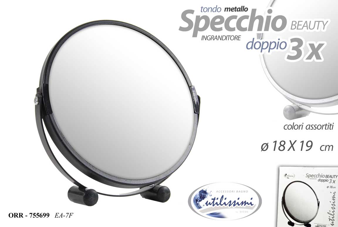 8025569755699 Specchio trucco ingranditore bagno camera tavolo bifacciale metallo ass 19 cm - immagine 1