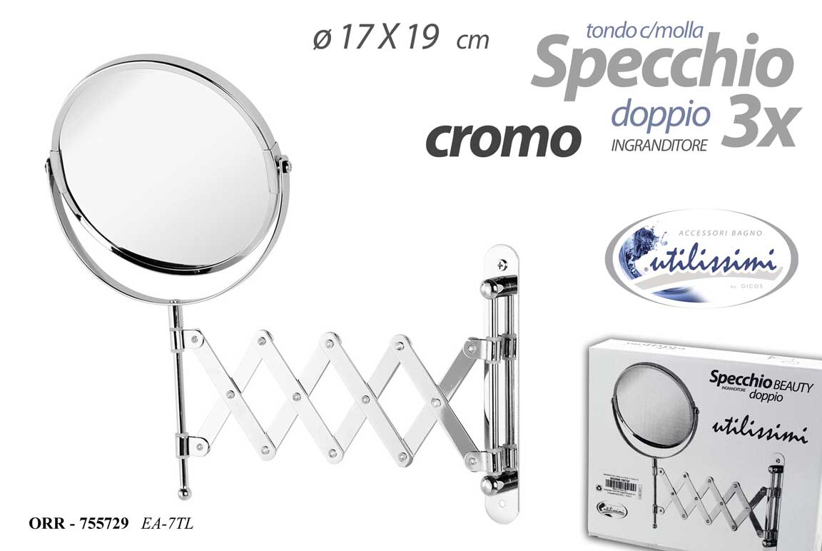 8025569755729 SPECCHIO DOPPIO 3X Estendibile A MOLLA BAGNO BEAUTY TRUCCO METALLO PARETE 17*19 - immagine 1