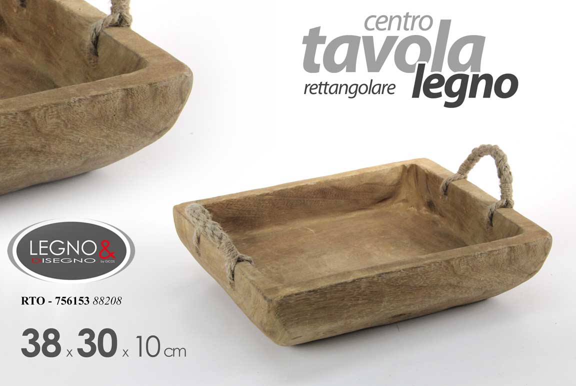 8025569756153 VASSOIO CENTROTAVOLA LEGNO NATURALE STILE GREZZO RUSTICO ANTICO 38*30*9.5CM - immagine 1