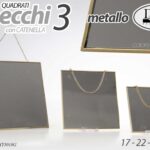 SET 3 SPECCHI DA PARETE CON CATENA ORO SPECCHIO LIBERA INSTALLAZIONE 17/22/27cm