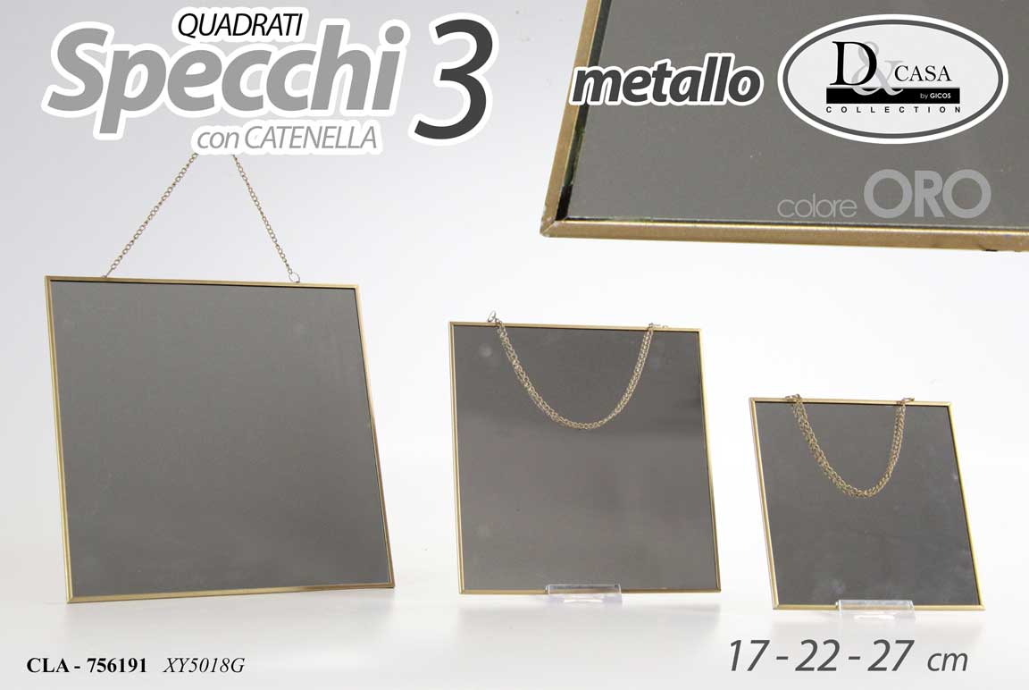 8025569756191 SET 3 SPECCHI DA PARETE CON CATENA ORO SPECCHIO LIBERA INSTALLAZIONE 17/22/27cm - immagine 1