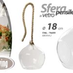 SFERA PENDENTE VASO SOSPESO VETRO VASETTO VETRO TRASPARENTE PALLA FIORI D 18 CM