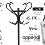 Attaccapanni Appendiabiti Piantana Metallo Ganci CLASSICO MODERNO NERO 170*45 cm