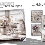 QUADRO STAMPA SU TELA Canvas LEGNO FIORI Davanzale FLOREALE VASI ASSORT 45*45cm