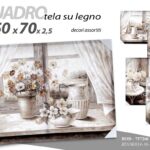 QUADRO STAMPA SU TELA Canvas LEGNO FIORI Davanzale FLOREALE VASI ASSORT 50*70 cm