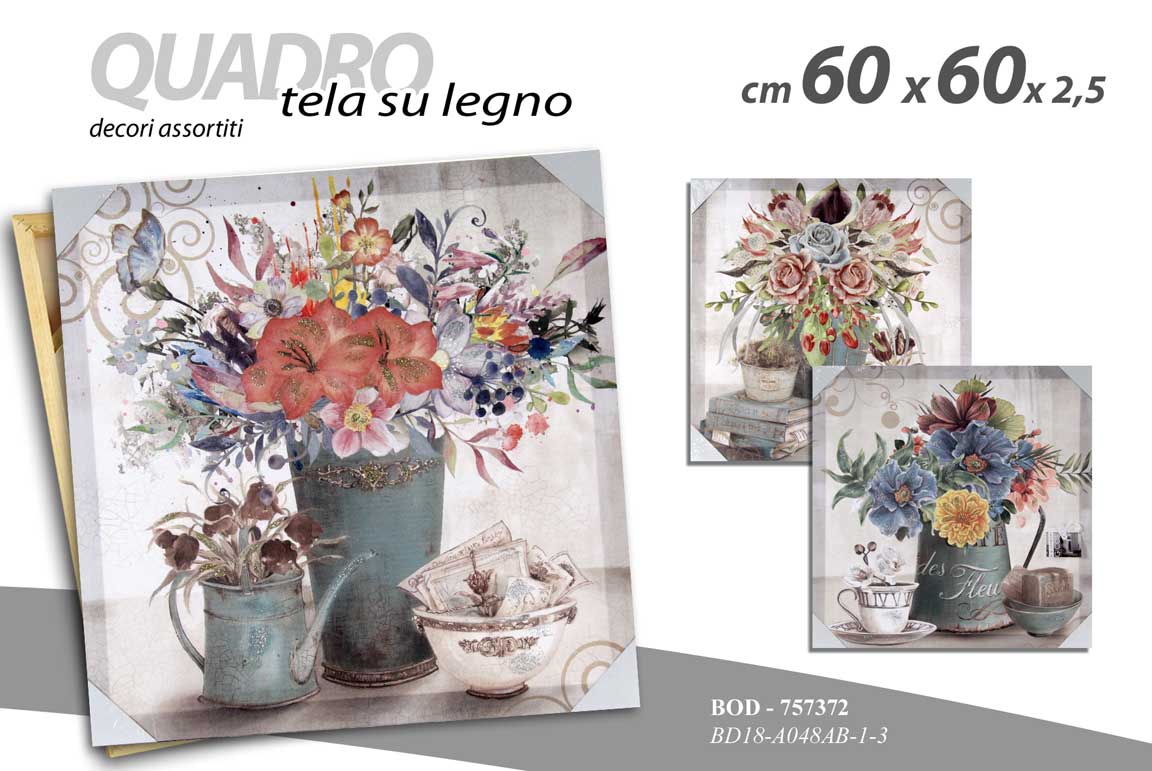 8025569757372 QUADRO STAMPA SU TELA Canvas LEGNO VASI PIANTE FIORI Multicolor ASSORT 60*60 CM - immagine 1
