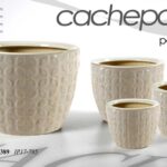 SET 4 PORTAVASI CACHEPOT VASO CERAMICA BEIGE DESIGN QUADRI FOGLIE CASA GIARDINO