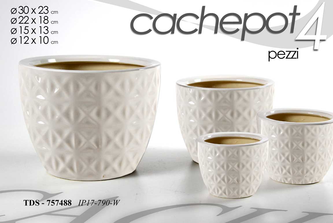 8025569757488 4 VASI CACHEPOT VASO PORTA PIANTA CERAMICA MODERNO CLASSICO ROMBI 30/22/15/12cm - immagine 1