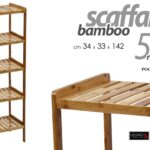 SCAFFALE IN LEGNO NATURALE CUCINA BAGNO PORTA ASCIUGAMANI 5 RIPIANI 142*34*33 CM
