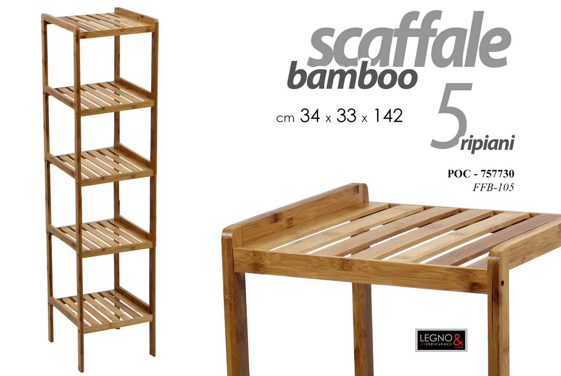 8025569757730 SCAFFALE IN LEGNO NATURALE CUCINA BAGNO PORTA ASCIUGAMANI 5 RIPIANI 142*34*33 CM - immagine 1